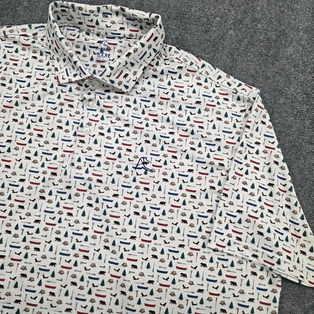 Rhoback Mens XXXL The Hatchet Polo Shirt White Camping Bear Canoe Print